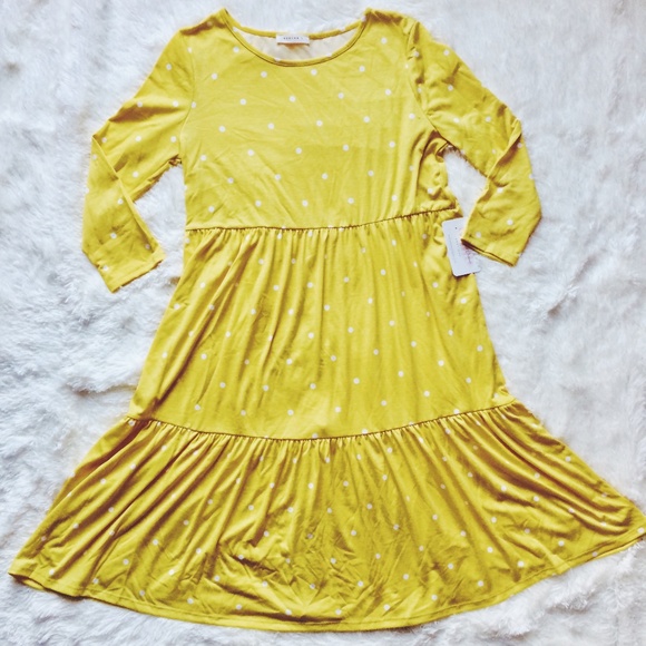 Reborn J Dresses & Skirts - REBORN J Reb & J Tiered Dress Yellow White Dots